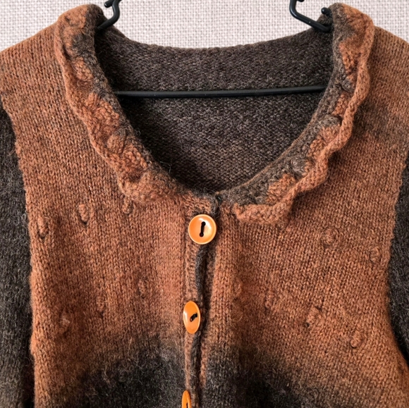 Cropped Mohair Sweater Ombre Fall Colors Ruffle Texture Boho Whimsygoth Fairy - Picture 4 of 10